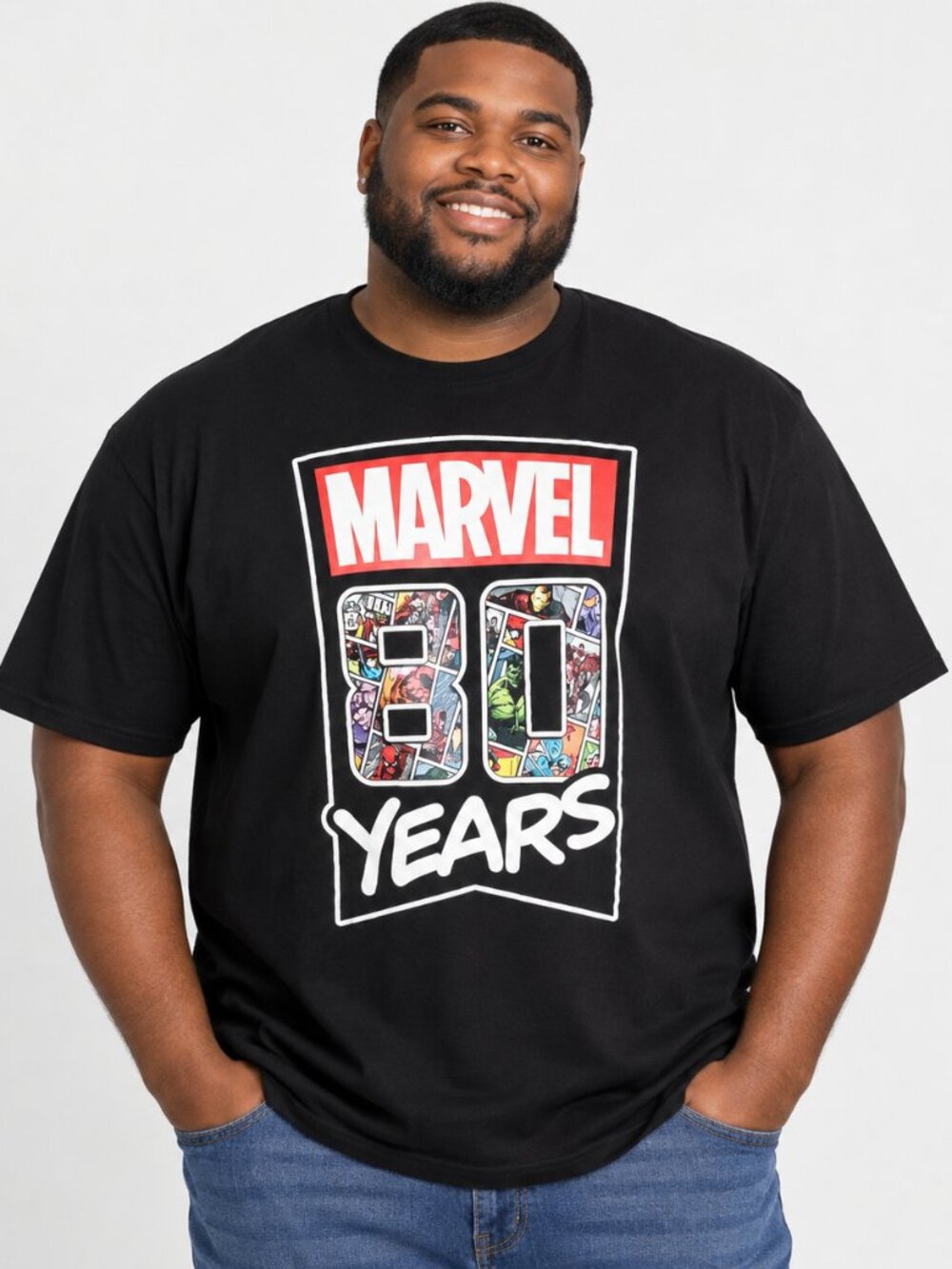 Marvel 80 Years Graphic T-Shirt Black 2XL – Superhero Comic Book Tee